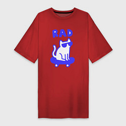 Женская футболка-платье Кот и скейт 1