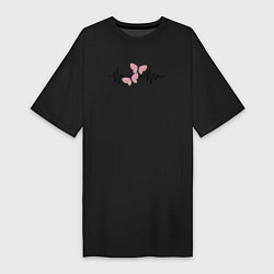 Футболка женская-платье Бабочки сердцебиение, цвет: черный