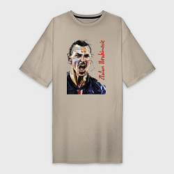Футболка женская-платье Zlatan Ibrahimovich - striker, Milan, цвет: миндальный