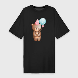 Женская футболка-платье Медвежонок с шариками День Рождения