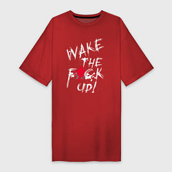 Футболка женская-платье WAKE THE F*CK UP! CYBERPUNK КИБЕРПАНК, цвет: красный