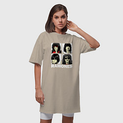 Футболка женская-платье Ramones, Рамонес Портреты, цвет: миндальный — фото 2