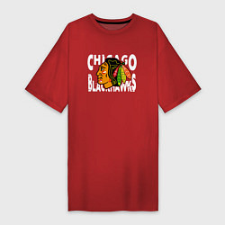 Футболка женская-платье Чикаго Блэкхокс, Chicago Blackhawks, цвет: красный