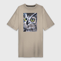 Женская футболка-платье Взгляд жёлтых глаз лесной совы