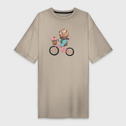 Женская футболка-платье Медведь с цветами на велосипеде