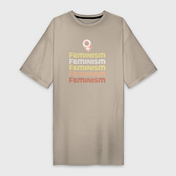 Футболка женская-платье Feminism - retro, цвет: миндальный