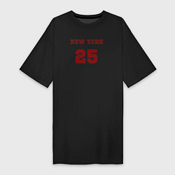 Футболка женская-платье New York 25 красный текст в стиле американских кол, цвет: черный