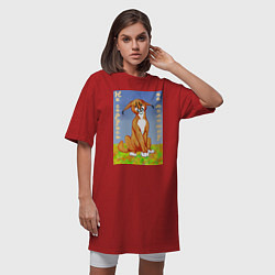 Футболка женская-платье Рыжий котёнок каракала Милашка, цвет: красный — фото 2