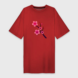 Футболка женская-платье Священная сакура, цвет: красный
