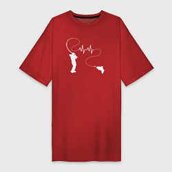 Футболка женская-платье Сердцебиение рыбалки, цвет: красный