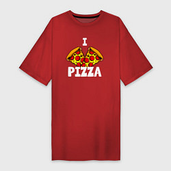 Футболка женская-платье Я люблю пиццу 2 слайса, цвет: красный