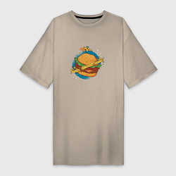 Футболка женская-платье Бургер Планета Planet Burger, цвет: миндальный