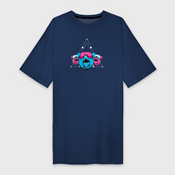 Футболка женская-платье Космические кибер коты, цвет: тёмно-синий