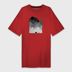 Футболка женская-платье Медведь и треугольные горы, цвет: красный