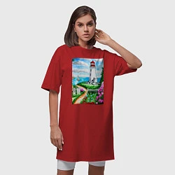 Футболка женская-платье Маяк на берегу, цвет: красный — фото 2
