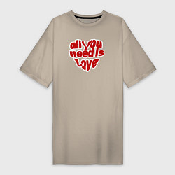 Женская футболка-платье Сердце All You need is love всё что тебе нужно, эт