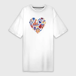 Футболка женская-платье Сердце Россия, цвет: белый