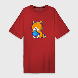 Футболка женская-платье Рыженький котик, цвет: красный
