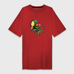 Женская футболка-платье Птица тукан с цветами и листьями