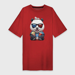 Футболка женская-платье Прикольный панда с попкорном и колой, цвет: красный