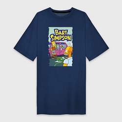 Футболка женская-платье Барт Симпсон устроил из автомобиля аквариум, цвет: тёмно-синий