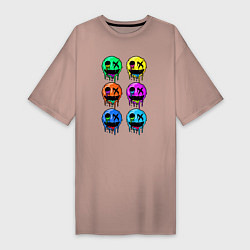Женская футболка-платье Шесть разноцветных смайликов - horror