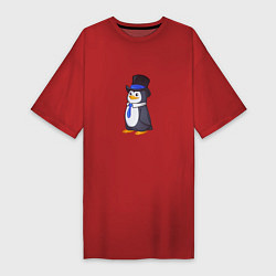 Женская футболка-платье Пингвин в цилиндре