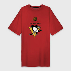 Футболка женская-платье Питтсбург Пингвинз НХЛ логотип, цвет: красный