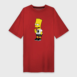 Футболка женская-платье Борзый Барт Симпсон - жест, цвет: красный