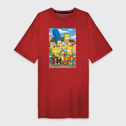 Футболка женская-платье Фото семьи Симпсонов, цвет: красный