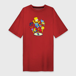 Футболка женская-платье Персонажи из мультфильма Симпсоны прыгают на батут, цвет: красный