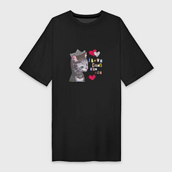 Футболка женская-платье I love cats and you, цвет: черный