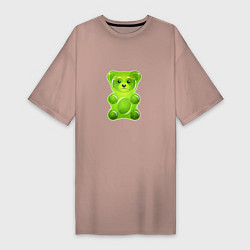 Футболка женская-платье Желейный медведь зеленый, цвет: пыльно-розовый