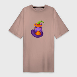 Женская футболка-платье Кот с тыквой на Хеллоуин