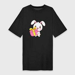 Футболка женская-платье Кролик с подарком, цвет: черный