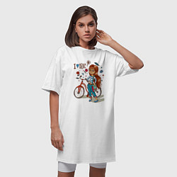 Футболка женская-платье Девушка с велосипедом, цвет: белый — фото 2