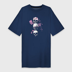 Футболка женская-платье Skull and Flowers, цвет: тёмно-синий