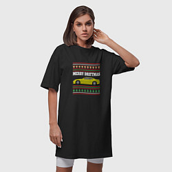 Футболка женская-платье Merry Driftmas Nissan Silvia S15 Ugly Sweater, цвет: черный — фото 2