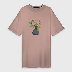 Женская футболка-платье Букет цветов в серой вазе