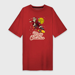 Футболка женская-платье Санта на скейте, цвет: красный