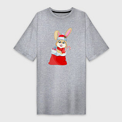 Женская футболка-платье Зайчик в мешке с подарками