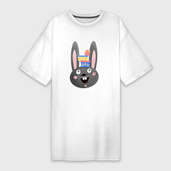 Футболка женская-платье Черный кролик с подарками, цвет: белый