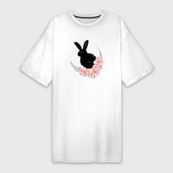 Футболка женская-платье Черный кролик в цветах, цвет: белый