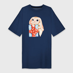 Футболка женская-платье Зайчик с большим подарком, цвет: тёмно-синий
