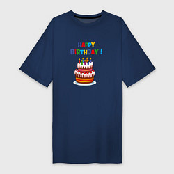 Футболка женская-платье Торт со свечами с днём рождения, цвет: тёмно-синий