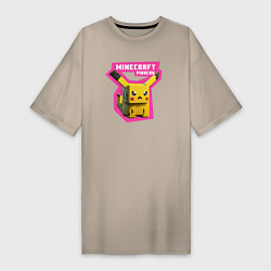 Футболка женская-платье Minecraft - Pikachu, цвет: миндальный