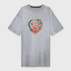 Женская футболка-платье Цветочное сердце с розами и астрами