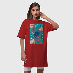Футболка женская-платье Растительный узор в стиле ретро-футуризм, цвет: красный — фото 2