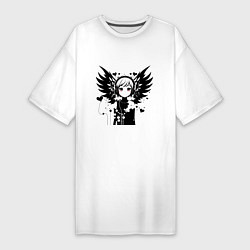 Футболка женская-платье Cute anime cupid angel girl wearing headphones, цвет: белый