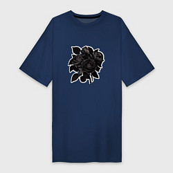 Футболка женская-платье Букет и черные розы, цвет: тёмно-синий